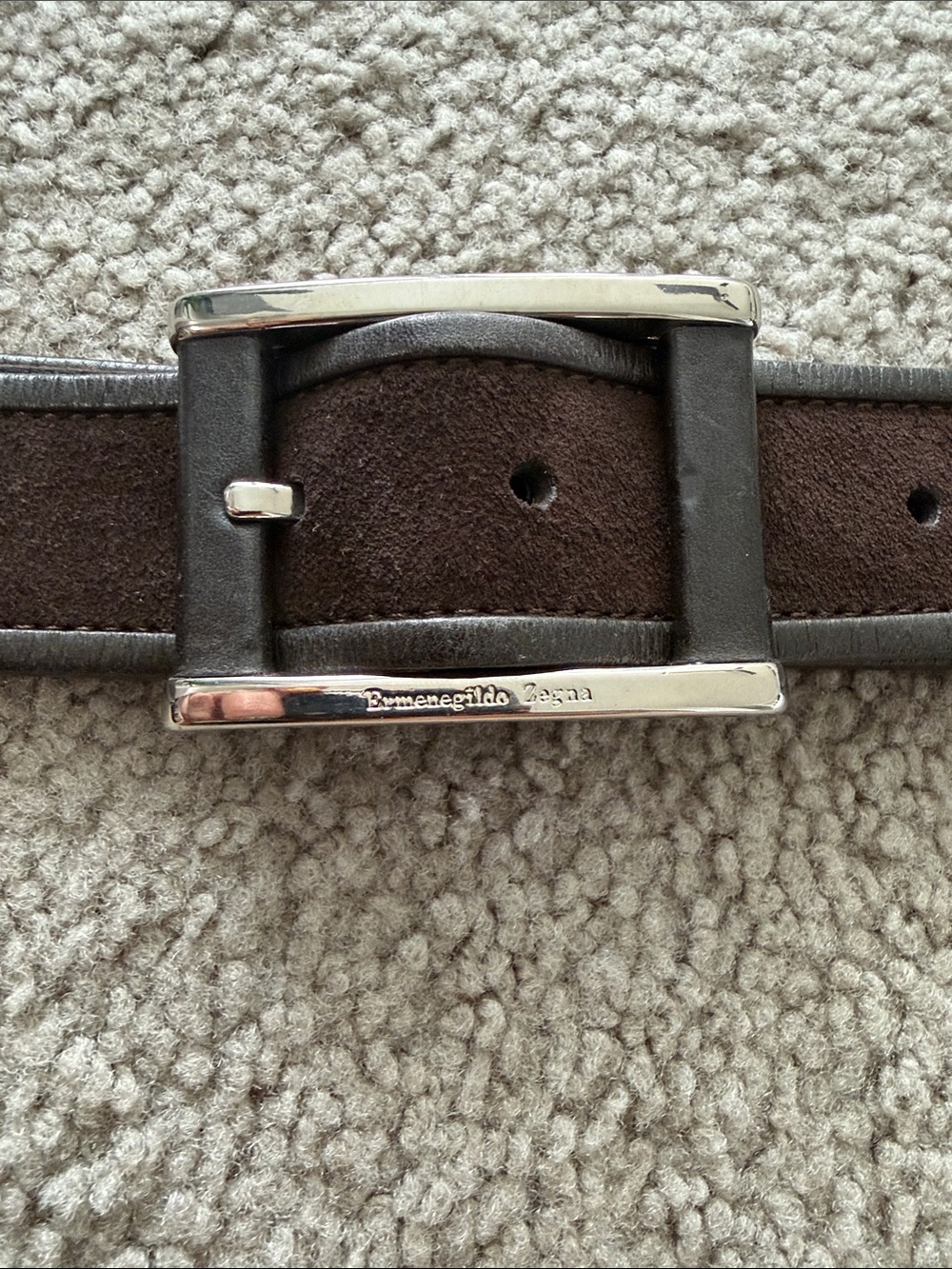 Ermenegildo Zegna Brown Leather and Suede Men's Belt with Silver Buckle